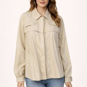 VERTIGO PARIS Ivory Oversized Swing Long Sleeve Transitional Windbreaker Shacket